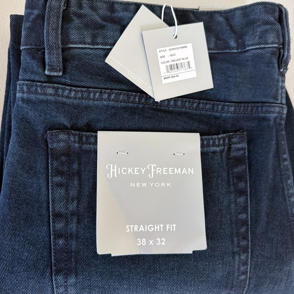 NWT Hickey Freeman New York Mens Straight Fit Jeans 38x32 Twilight Blue Cotton